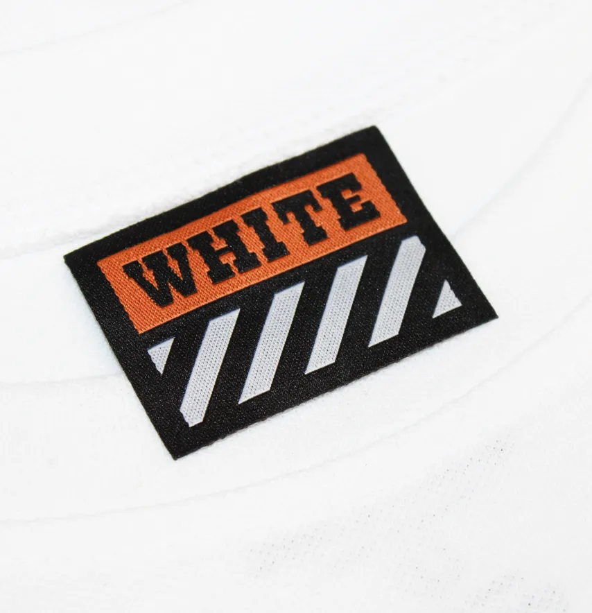 Нашивка жаккардовая "WHITE off" зебра 50*35 мм на оранжевого цвета на флизелиновой основе-1
