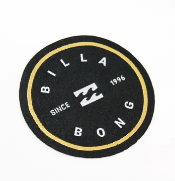 Нашивка жаккардовая "BILLA BONG" d=65 мм черного цвета на флизелиновой основе