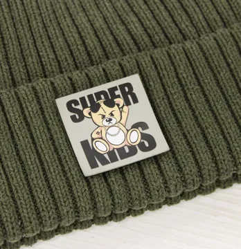 Нашивка "Super kids" 40мм серого цвета