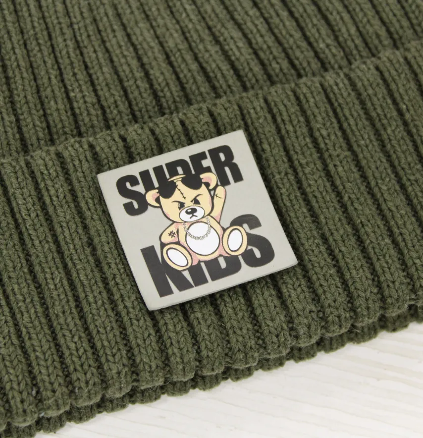 Нашивка "Super kids" 40*40 мм сірого кольору-0