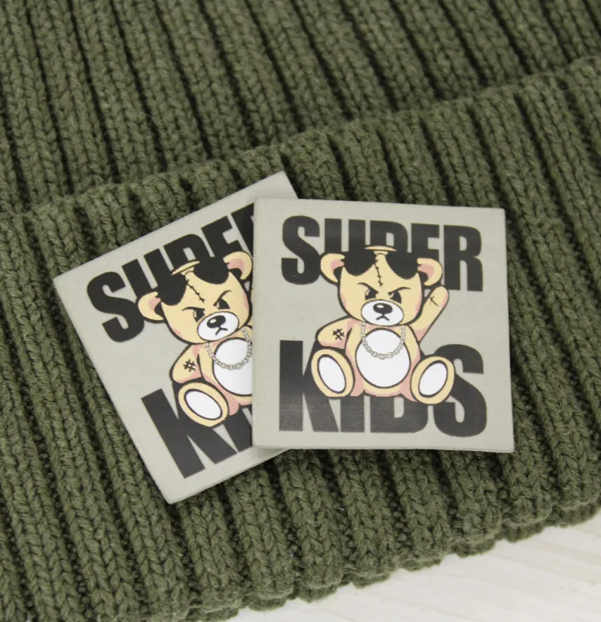 Нашивка "Super kids" 40*40 мм сірого кольору-1