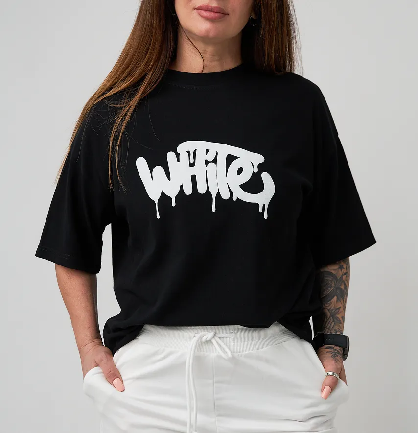 Женская футболка оверсайз "White" черного цвета.-0
