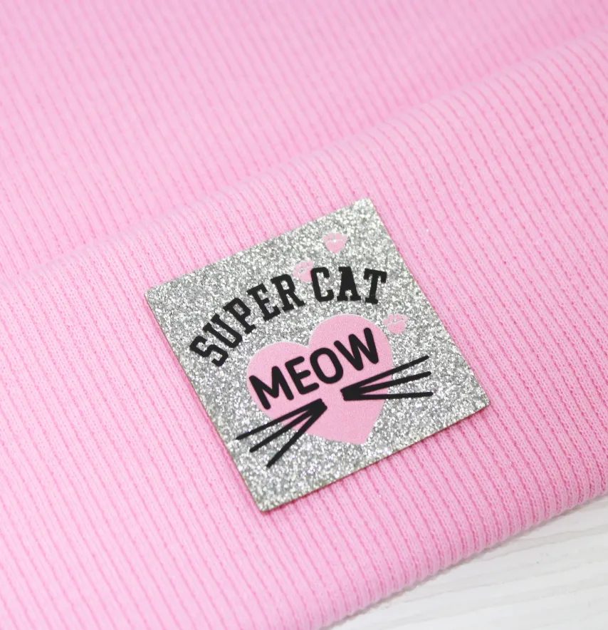 Нашивка з глітеру "Meow" super cat 40*40 мм срібного кольору -1