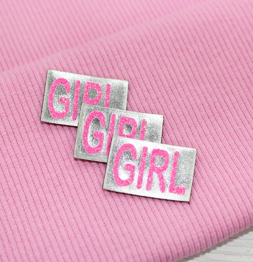 Нашивка з глітеру "Girl" 30*20 мм рожевого кольору-1