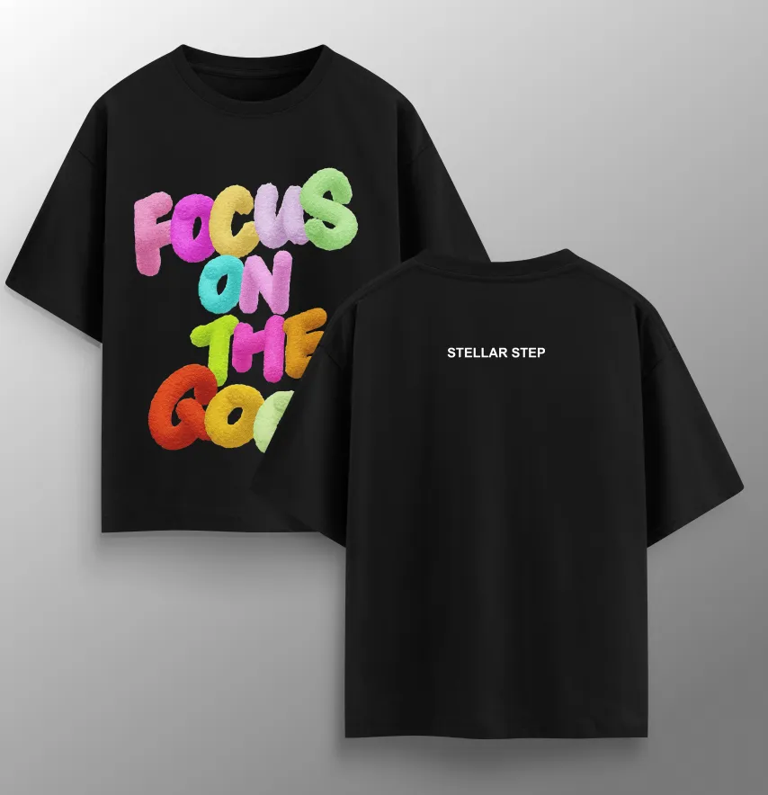 Футболка жіноча оверсайз "Focus on the good" чорного кольору-0