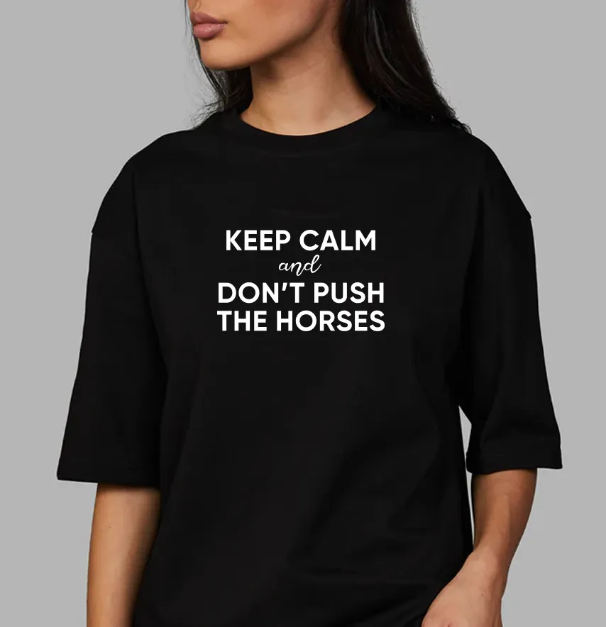 Термонаклейка "Don't Push зе хорсес" 19*11,5 см білого кольору-1