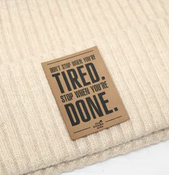 Нашивка "Tired done" 60*40мм песчаного цвета