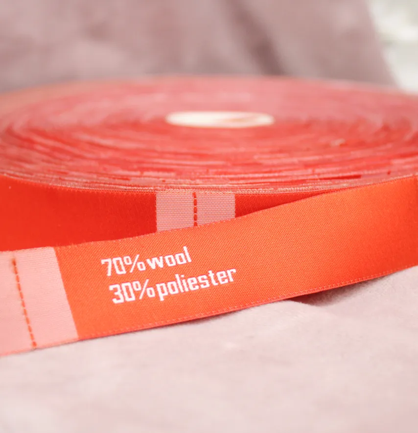 Бирка жакардова "70/30 wool polyester" 25 мм помаранчевого кольору