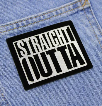 Нашивка "Straight outta" 75*60 мм чорного кольору зі сріблом