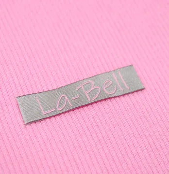 Бирка жаккардовая "La-Bell" 50*12 мм серого цвета с розовой надписью