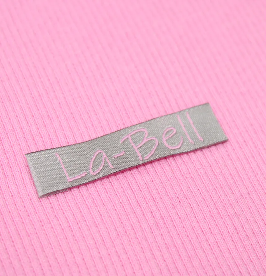 Бирка жакардова "La-Bell" 50*12 мм сірого кольору з рожевим написом-0