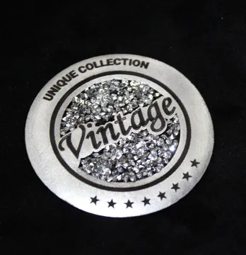 Нашивка с акриловыми камнями "Vintage" d=65 мм серебряного цвета с серебряными камнями