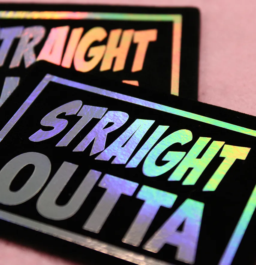 Нашивка "Straight outta" 70*50 мм чорного кольору з голограмою-2