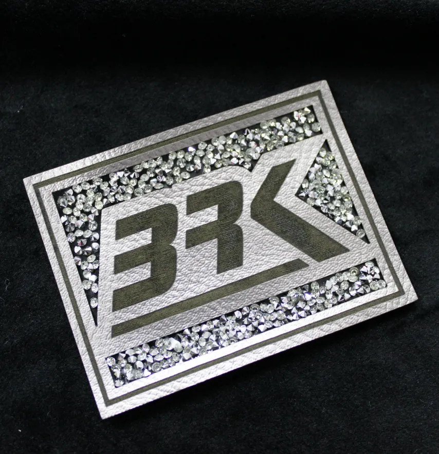 Нашивка с акриловыми камнями "BRK" 80*60 мм серого цвета с серебряными камнями-0