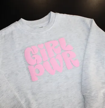 Термоаппликация объемная пуф "Girl pwr" 17*12 см розового цвета.