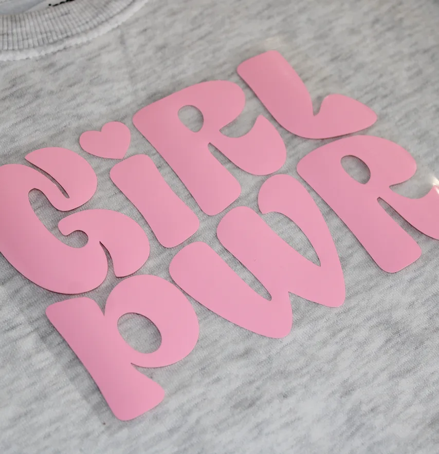 Термоаплікація об'ємна пуф "Girl pwr" 17*12 см рожевого кольору-1