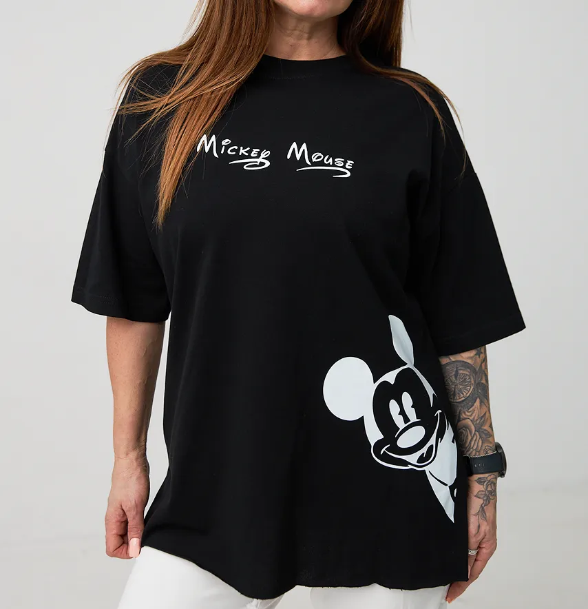 Футболка жіноча оверсайз "Mickey mouse" чорного кольору-0