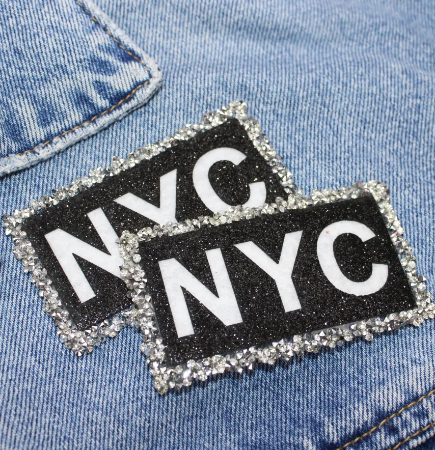 Нашивка з акриловим камінням "NYC" 80*45 мм чорного кольору-2