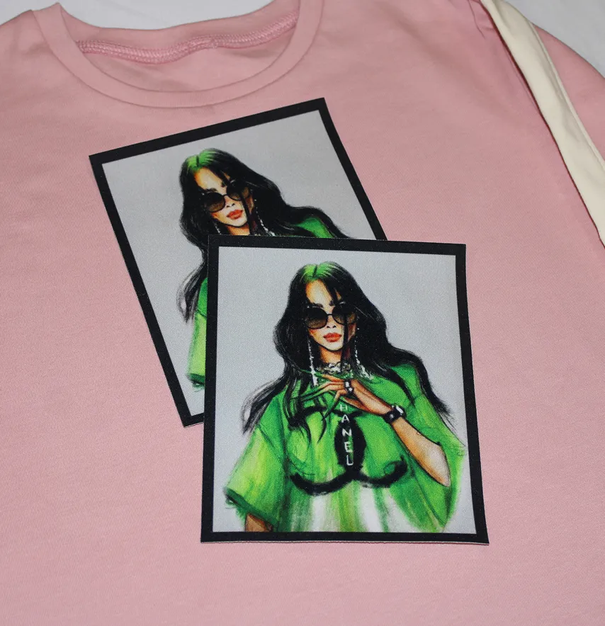 Нашивка тканевая "Chanel" девушка в зеленом 15*12 см-2