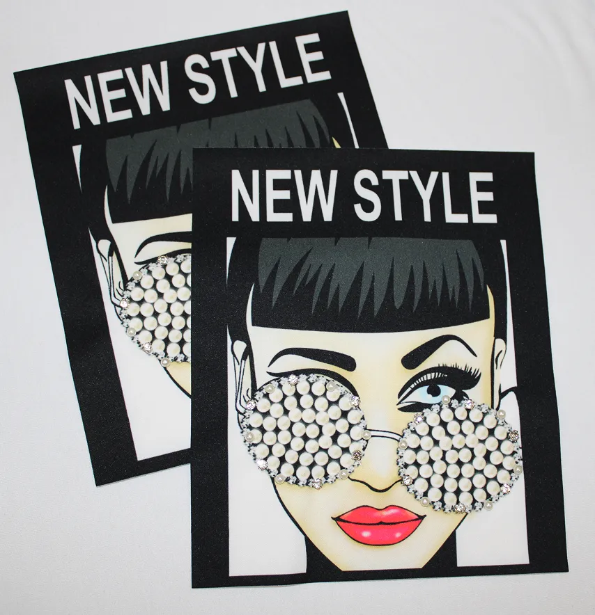 Нашивка тканевая с декором "Девушка в очках из жемчужин" New Style 19*23 см-3