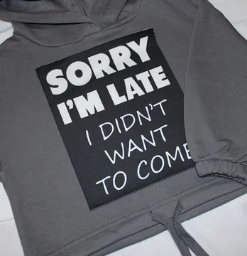 Нашивка тканева "Sorry i'm late" 19*23 см