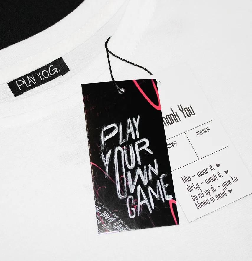Бирка жакардова "Play y.o.g." 50*12 мм чорного кольору з білим лого-1