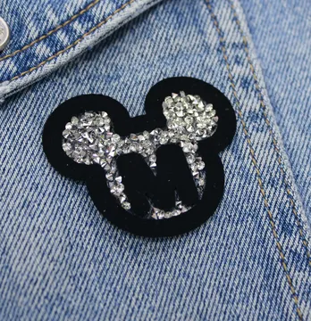 Нашивка з акриловим камінням "Mickey M" d = 50 мм чорного кольору