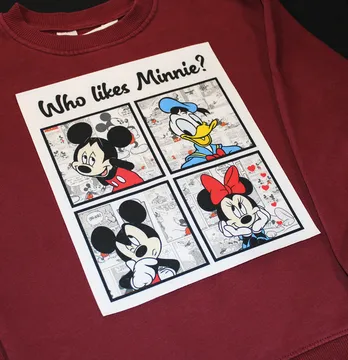 Нашивка тканева "Who Likes Minnie" 16,5*19 см