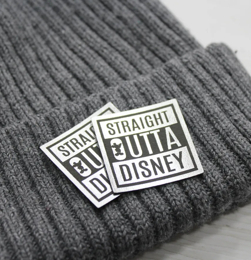 Нашивка "StraightOuttaDisney" 35*35 мм серебряного цвета-1