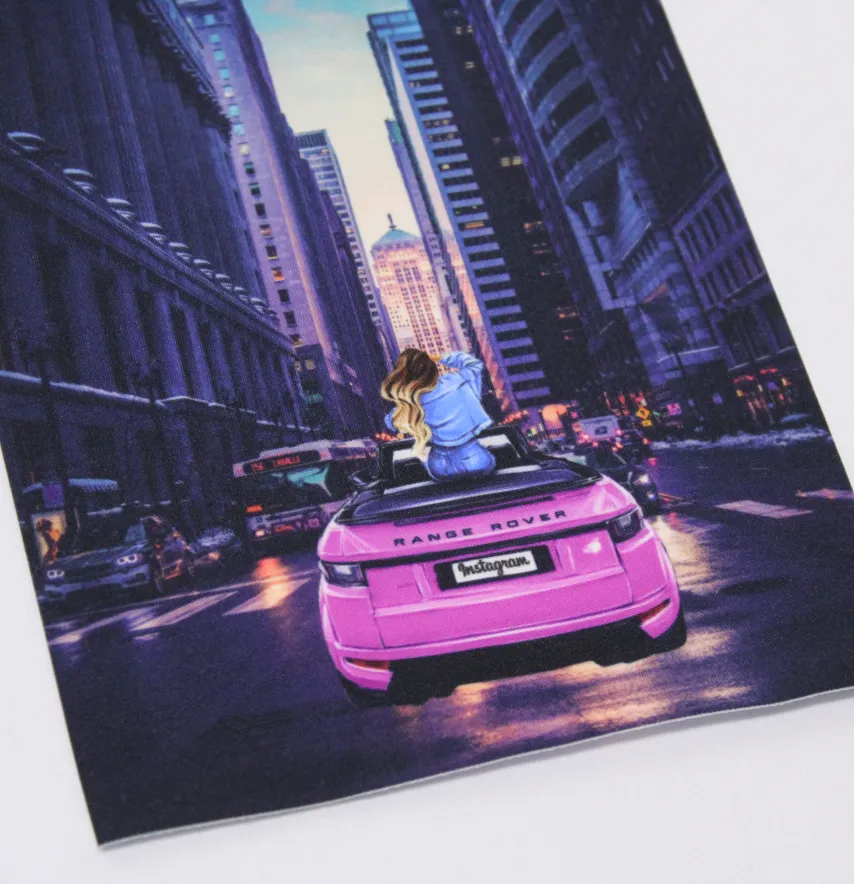 Нашивка тканевая "Девушка в розовом range rover" 20*16 см-1