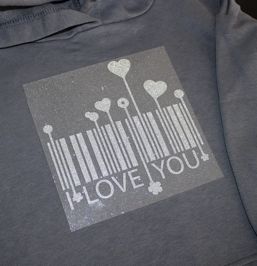 Термоаплікація з глітеру "I love you" 14,5*15,5 см срібного кольору-3