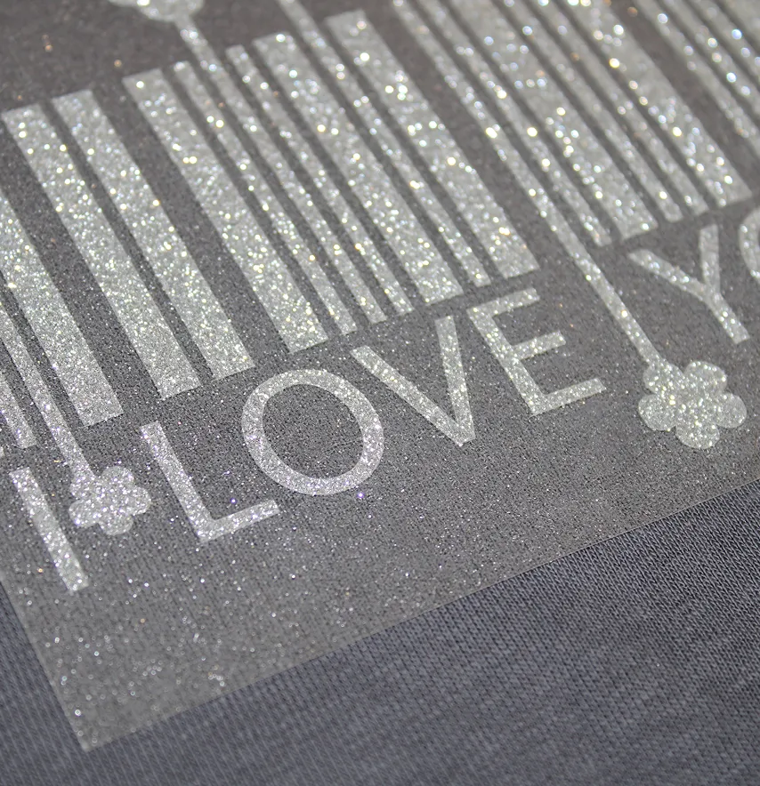 Термоаплікація з глітеру "I love you" 14,5*15,5 см срібного кольору-4