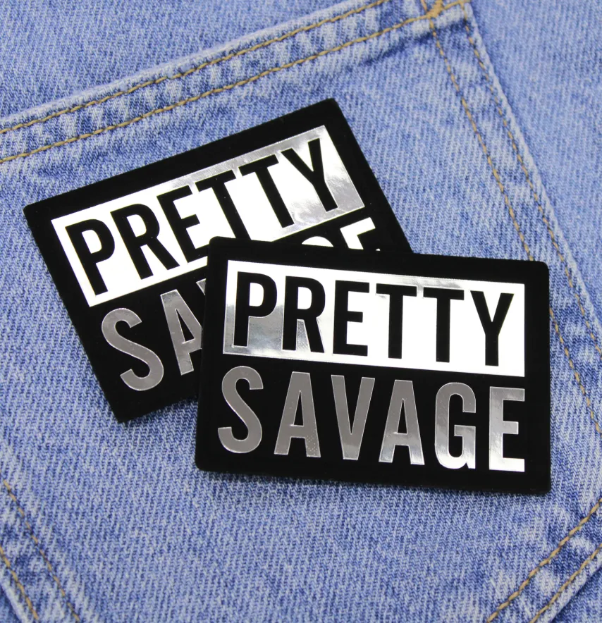 Нашивка "Pretty savage" 70*50 мм чорного кольору з сріблом-2