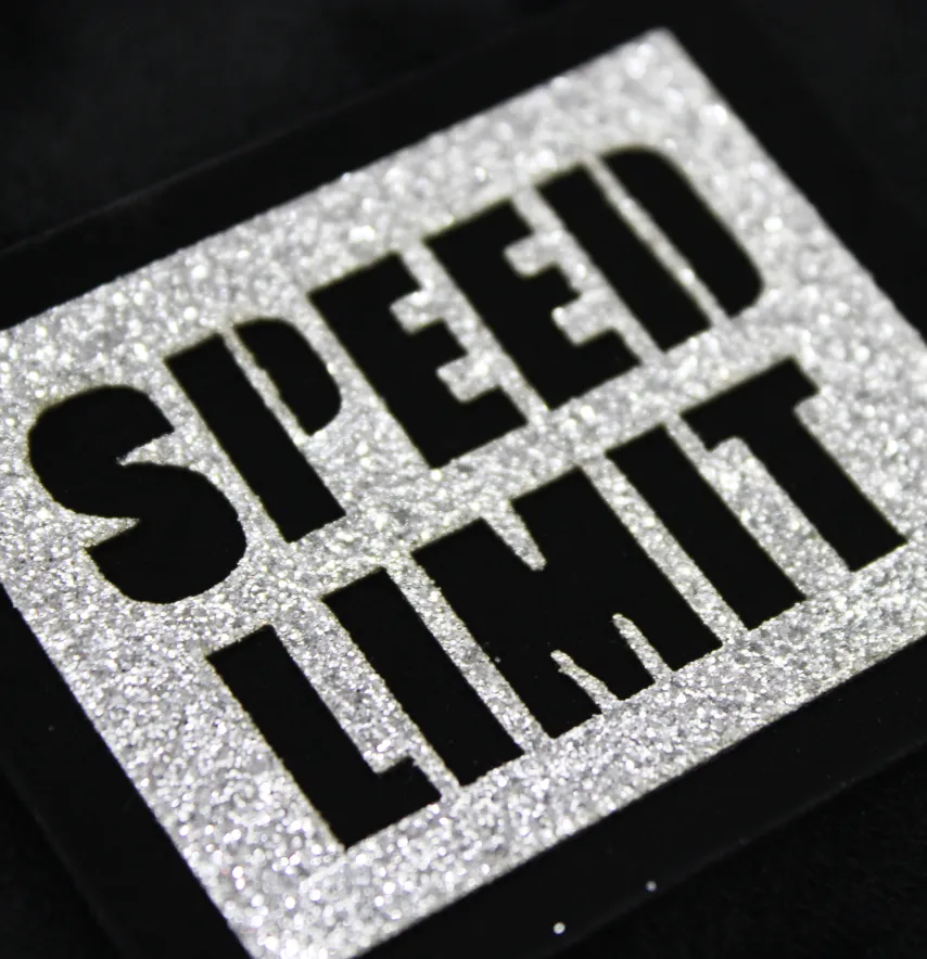 Нашивка з глітеру "Speed limit" 60*50 мм срібного кольору-1
