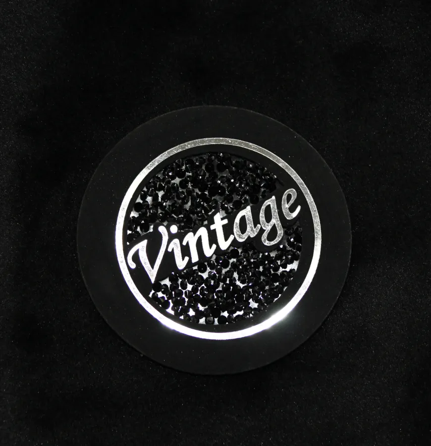 Нашивка с акриловыми камнями "Vintage" d=65 мм черного цвета с черными камнями