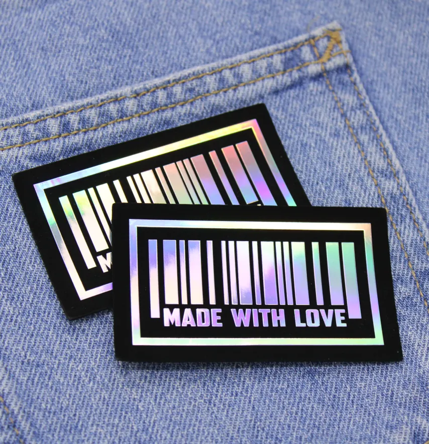 Нашивка "MADE WITH LOVE" штрихкод 75*45 мм чорного кольору з голограмою-2
