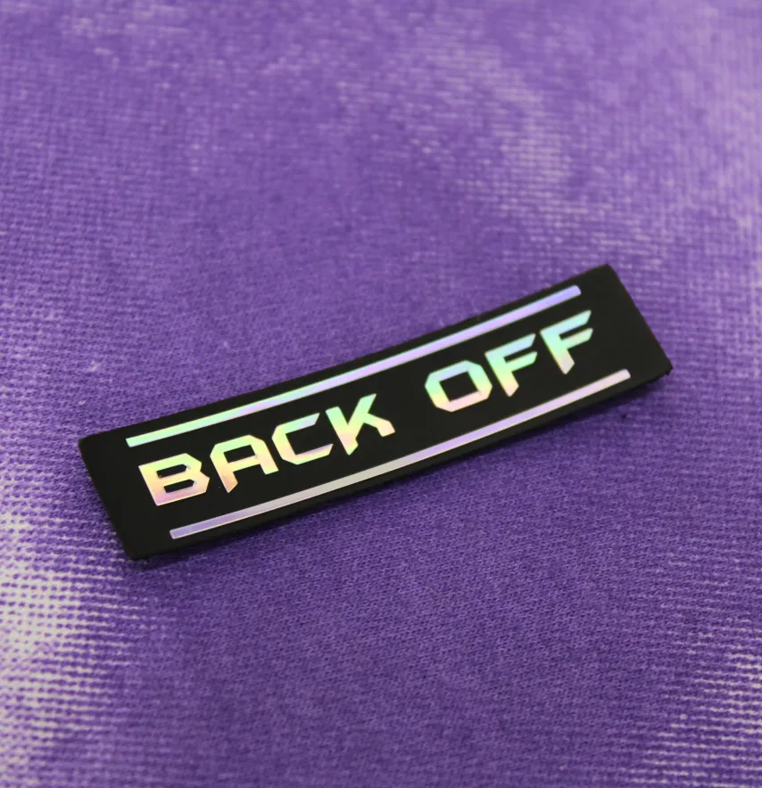 Нашивка "Back off" 60*15 мм чорного кольору з голограмою-0