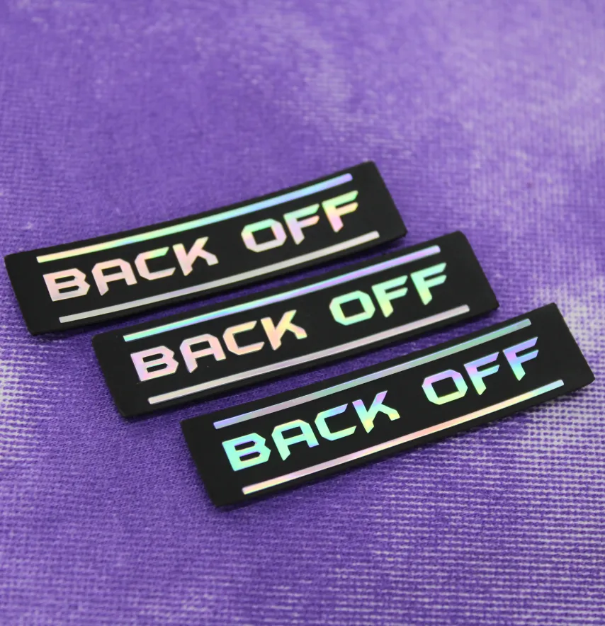 Нашивка "Back off" 60*15 мм чорного кольору з голограмою-1