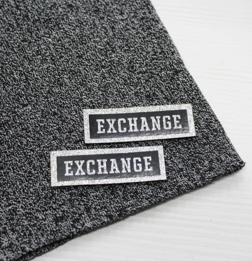 Нашивка з глітеру "Exchange" 60*20 мм срібного кольору-1