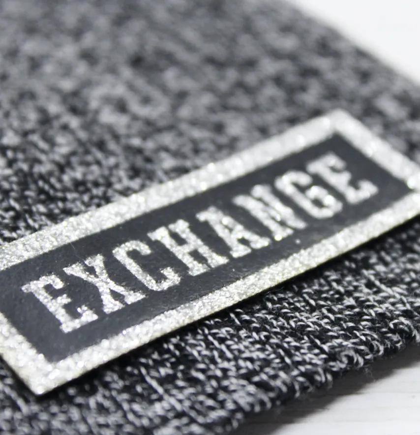Нашивка з глітеру "Exchange" 60*20 мм срібного кольору-2