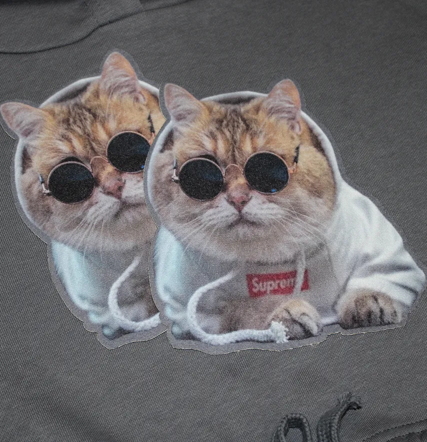 Нашивка тканевая фигурная "Кот в сером худи" 16,5*15 см-1