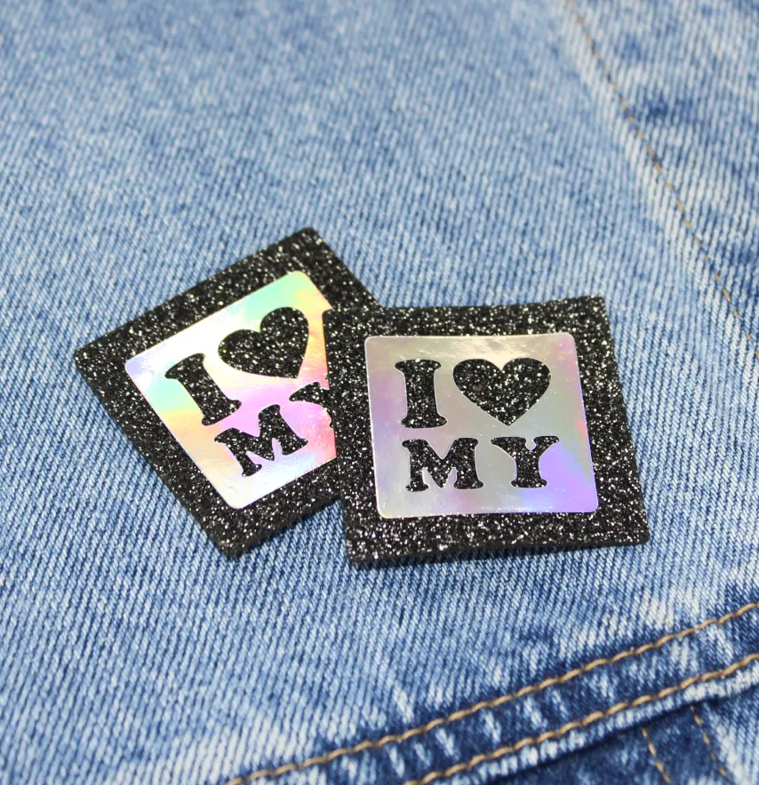 Нашивка з глітеру "I love my" 40*40 мм -1