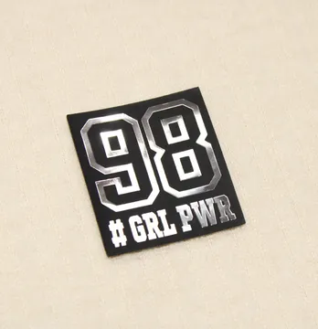 Нашивка "98 Girl Power" 45*50мм черного цвета с серебряной надписью