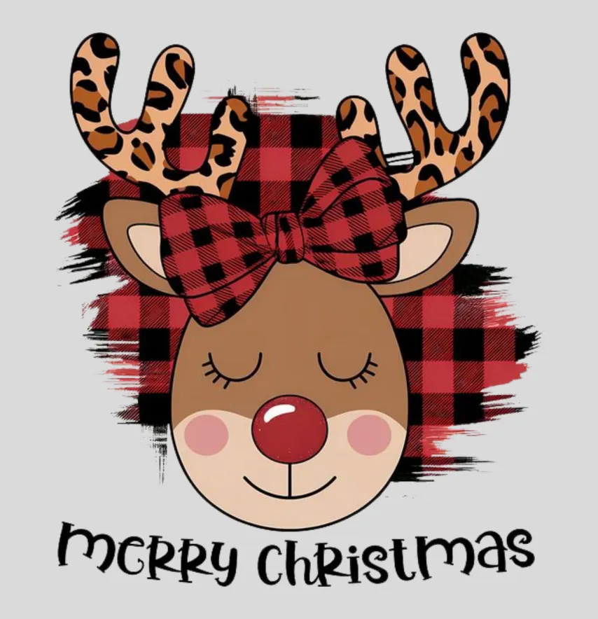 Термоналіпка "Merry christmas олень" леопардові роги 17*19 см-1
