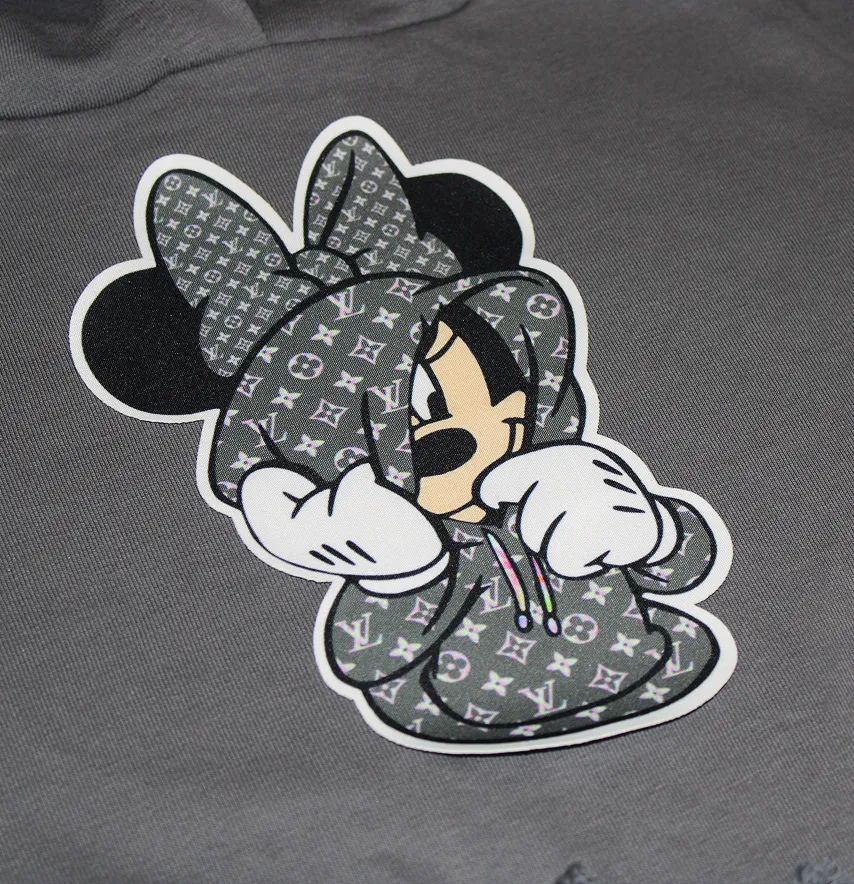 Нашивка тканева фігурна "Minnie" LV 13*20 см сірого кольору-0