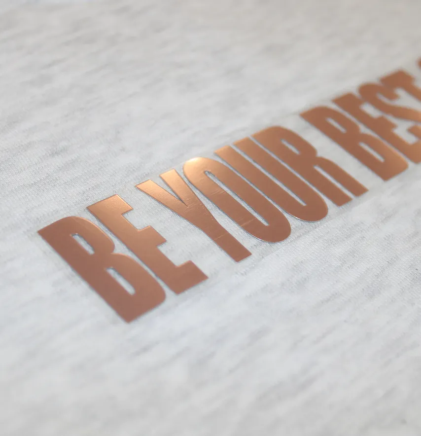 Термоаплікація з плівки "Be Your Best Self" 4,2*18 см пудрового кольору-1
