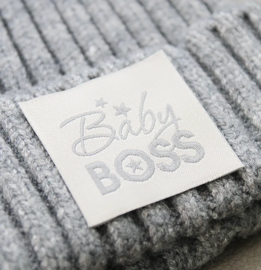 Бирка жакардова "Baby boss" 35*35 мм сірого кольору-2