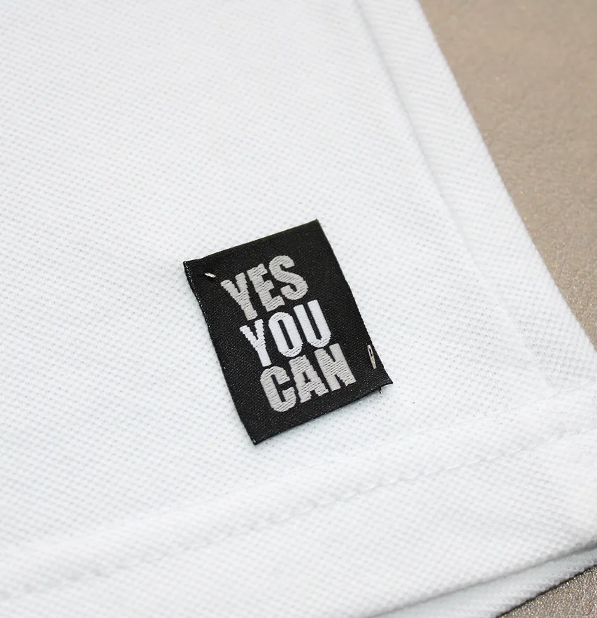 Бирка жаккардовая "Yes you can" 25*30 мм черного цвета-3