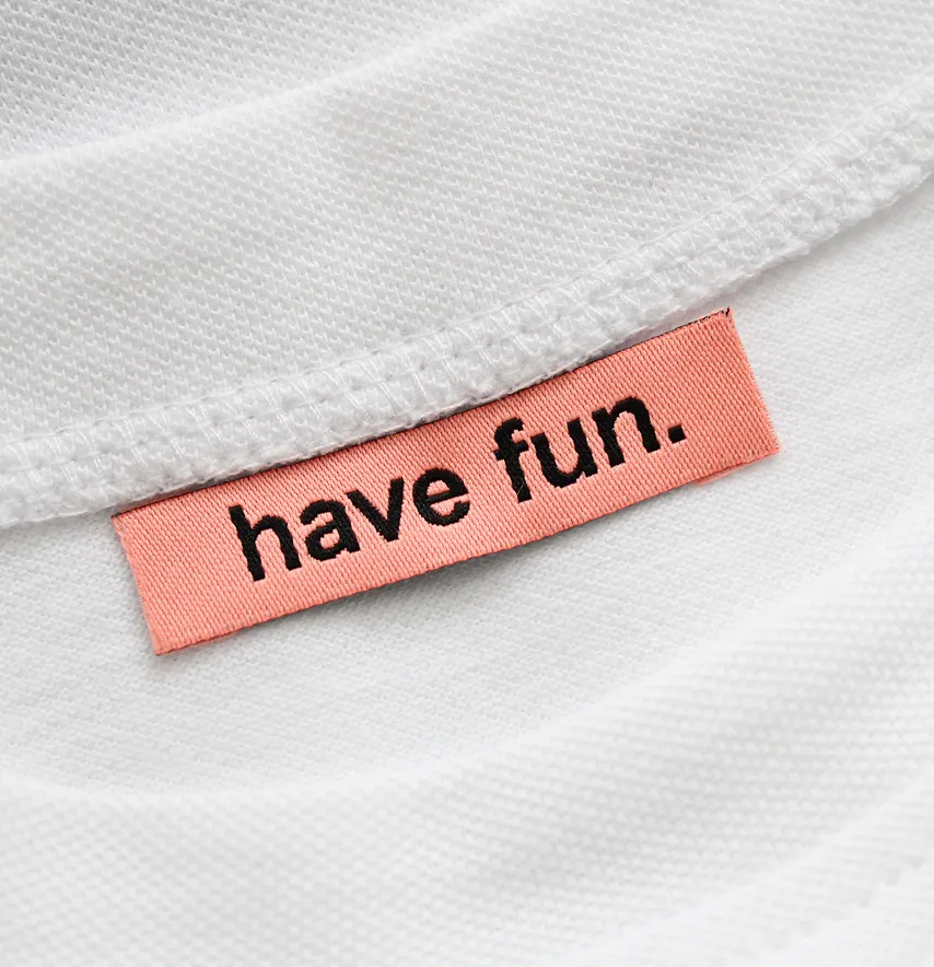 Бирка жаккардовая "Have fun" 50*12 мм персикового цвета с черным лого.-2