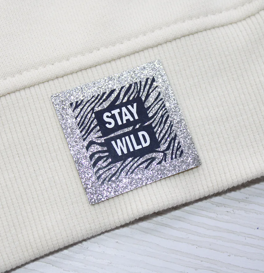 Нашивка з глітеру "Stay wild" 40*40 мм срібного кольору-2